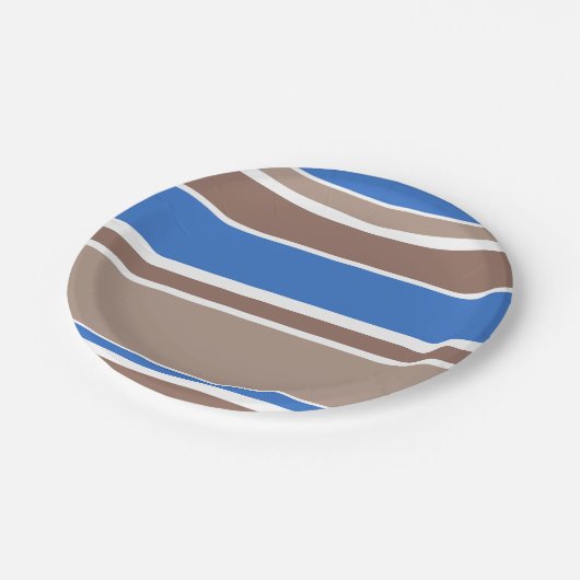 Braune und blaue Streifen Pappteller (Schrägansicht)