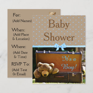Braune und blaue Teddybär-Baby-Shower-Einladung Einladung