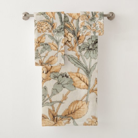 Braune und blaugrüne Blume Badhandtuch Set (Insitu)