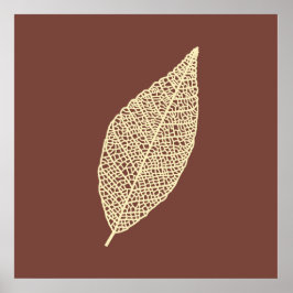 Braune und cremefarbene Skelett-Blatt-Linienkunst Poster