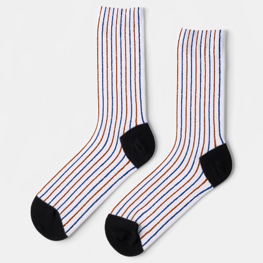 Braune und dunkelblaue Streifen Socken (Linkes Detail)