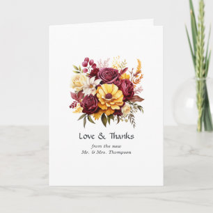 Braune und gelbe Blumenhochzeit Dankeskarte
