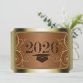 Braune und goldene Abschlussfeier Einladung (Stehend Vorderseite)