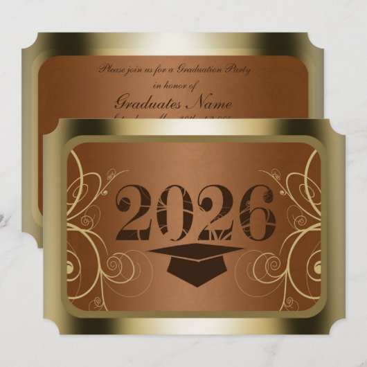 Braune und goldene Abschlussfeier Einladung (Vorne/Hinten)