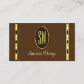 Braune und goldene Dekoration mit Monogramm Berufl Visitenkarte (Vorderseite)