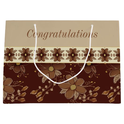 Braune und goldene Flora Große Geschenktüte (Vorderseite)