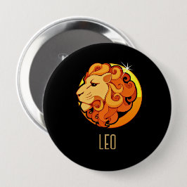 Braune und goldene Leo zodiac-Zeichen schwarz Button