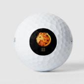 Braune und goldene Leo zodiac-Zeichen schwarz Golfball (Vorderseite)