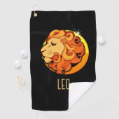 Braune und goldene Leo zodiac-Zeichen schwarz Golfhandtuch (Insitu)