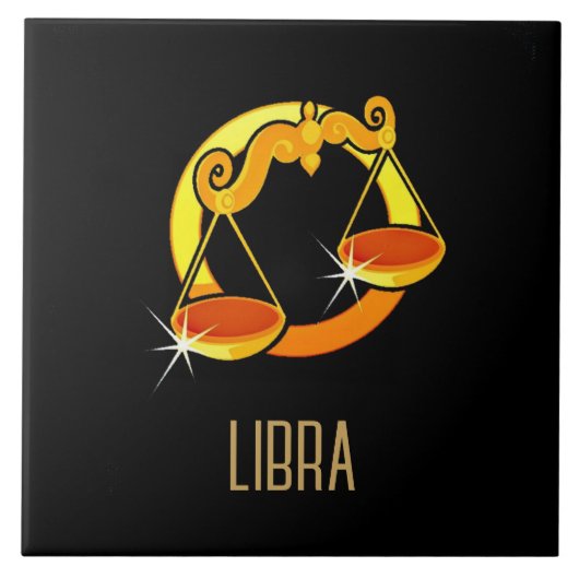 Braune und goldene Libra-Tierzeichen schwarz Fliese (Vorderseite)