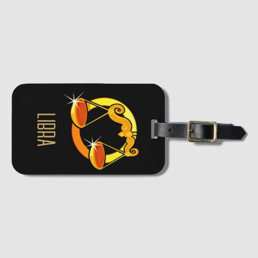 Braune und goldene Libra-Tierzeichen schwarz Gepäckanhänger (Vorderseite (Horizontal))