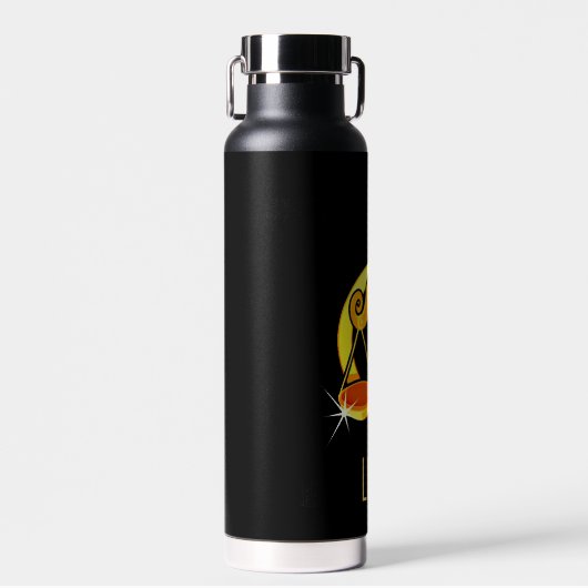 Braune und goldene Libra-Tierzeichen schwarz Trinkflasche (Vorne)