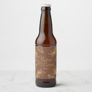 Braune und goldene Lorbeerblätter Bierflaschenetikett