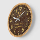 Braune und goldene Mit Monogramm Personalisierte U Große Wanduhr (Winkel)