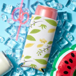 Braune und grüne Blätter auf weiß Selters Dosenkühler