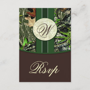 Braune und grüne Monogramm-Camouflage Hochzeitskar RSVP Karte