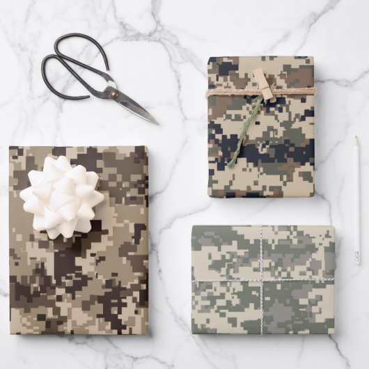 Braune und grüne Pixel Camouflage Camouflage Geschenkpapier Set (Vorderseite)