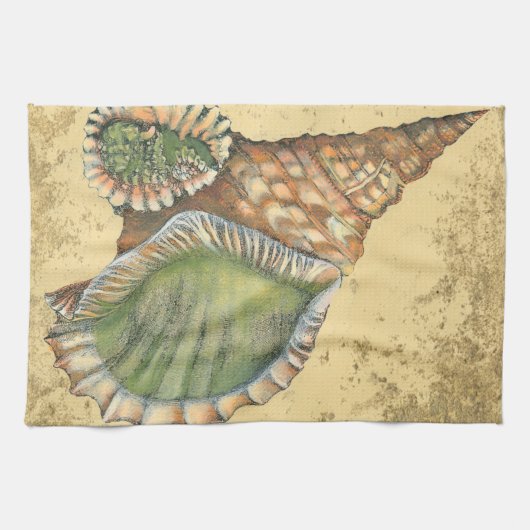 Braune und grüne Seashell Geschirrtuch (Horizontal)