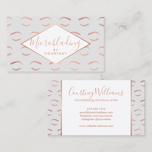 Bräune und Lashes Microblading Grau/Rose Gold Visitenkarte (Vorne/Hinten)
