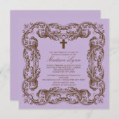 Braune und Lila Vintage Frame Taufe Einladung (Vorne/Hinten)