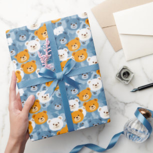 Braune und orange Bärenköpfe Geschenkpapier