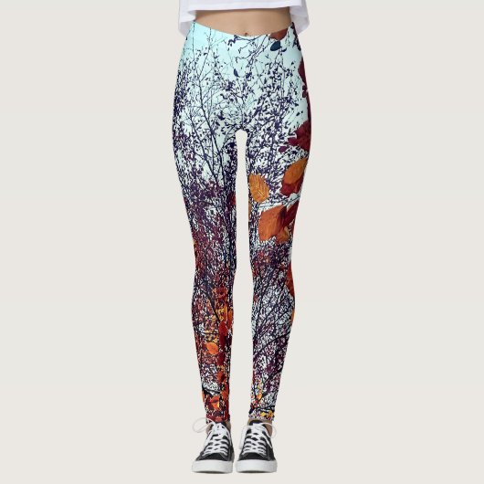 Braune und orangefarbene Blätter Leggings (Vorderseite)