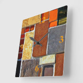 Braune und orangefarbene Fliesen Quadratische Wanduhr (Winkel)
