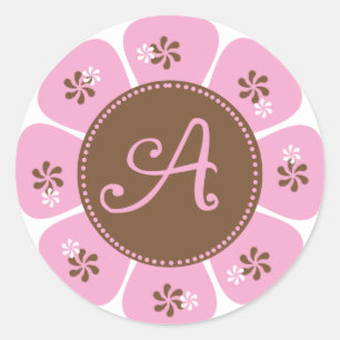 Braune und rosa Monogramm A Runder Aufkleber