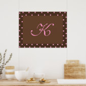 Braune und rosa Polka-Dot-Monogramm-Rahmen Poster (Küche)