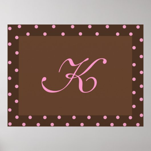 Braune und rosa Polka-Dot-Monogramm-Rahmen Poster (Vorne)