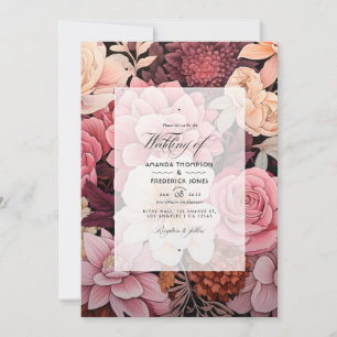 Braune und rosafarbene florale Sommerhochzeit Einladung
