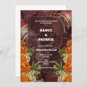 Braune und rote Minimalistische Mehendi Einladung (Vorne/Hinten)