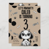 Braune und schwarze Fischknochen Welpenhund Geburt Einladung (Vorne/Hinten)