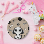 Braune und schwarze Fischknochen Welpenhund Geburt Pappteller (Party)