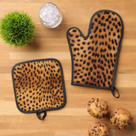 Braune und schwarze Geparden Ofenhandschuh & Topflappen-Set
