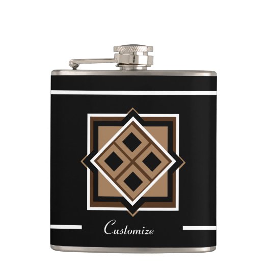 Braune und schwarze Muster-Vinyl-umhüllte Flasche Flachmann (Vorderseite)