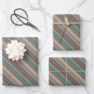 Braune und schwarze Streifen auf Aquarellpapier Geschenkpapier Set