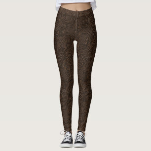 Braune und schwarze Vintage-Tiki-Muster-Leggings Leggings