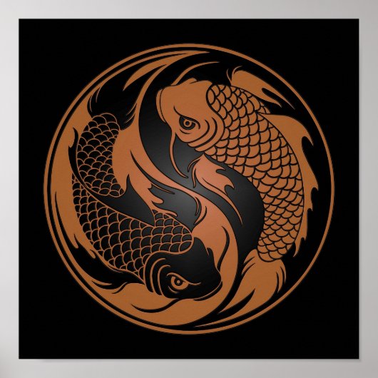Braune und schwarze Yin Yang Koi Fisch Poster (Vorne)