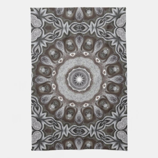 Braune und silber Kaleidoskop Mandala Muster Geschirrtuch (Vertikal)