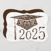 Braune und weiße Blütenkappe 2025 Graduationsparte Einladung (Vorne/Hinten)