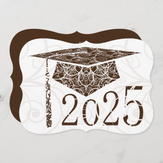 Braune und weiße Blütenkappe 2025 Graduationsparte Einladung (Vorne/Hinten)