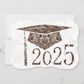 Braune und weiße Blütenkappe 2025 Graduationsparte Einladung (Vorderseite)