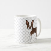 Braune und weiße Boston Terrier Cartoon Dog & Paws Kaffeetasse (VorderseiteRechts)