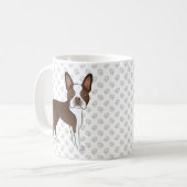 Braune und weiße Boston Terrier Cartoon Dog & Paws Kaffeetasse (Vorderseite Links)