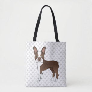 Braune und weiße Boston Terrier Cartoon Dog & Paws Tasche