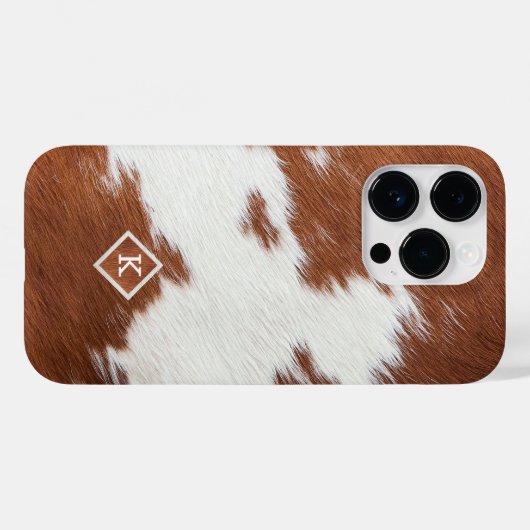 Braune und weiße Cowhidtextur Monogramm Case-Mate iPhone Hülle (Rückseite (Horizontal))