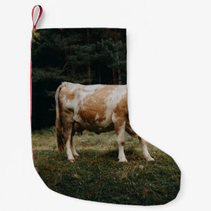 BRAUNE UND WEISSE GEKETTETE KUH KLEINER WEIHNACHTSSTRUMPF