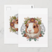 Braune und weiße Guinea Schweine und Blume Postkarte (Vorne/Hinten)