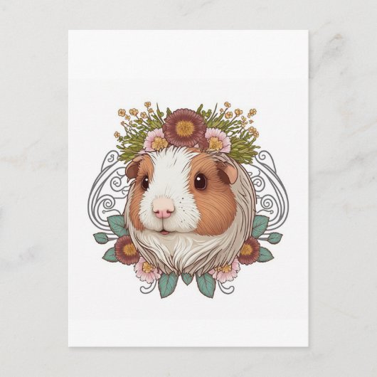 Braune und weiße Guinea Schweine und Blume Postkarte (Vorderseite)